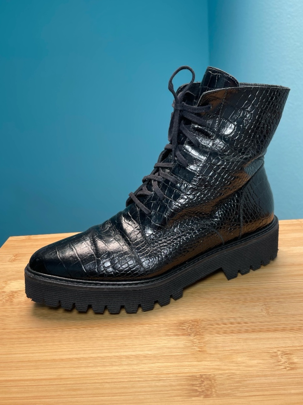 Frēda Salvador Emi Lug Sole 90's Style Combat Boots Women's 7.5 Black Leather